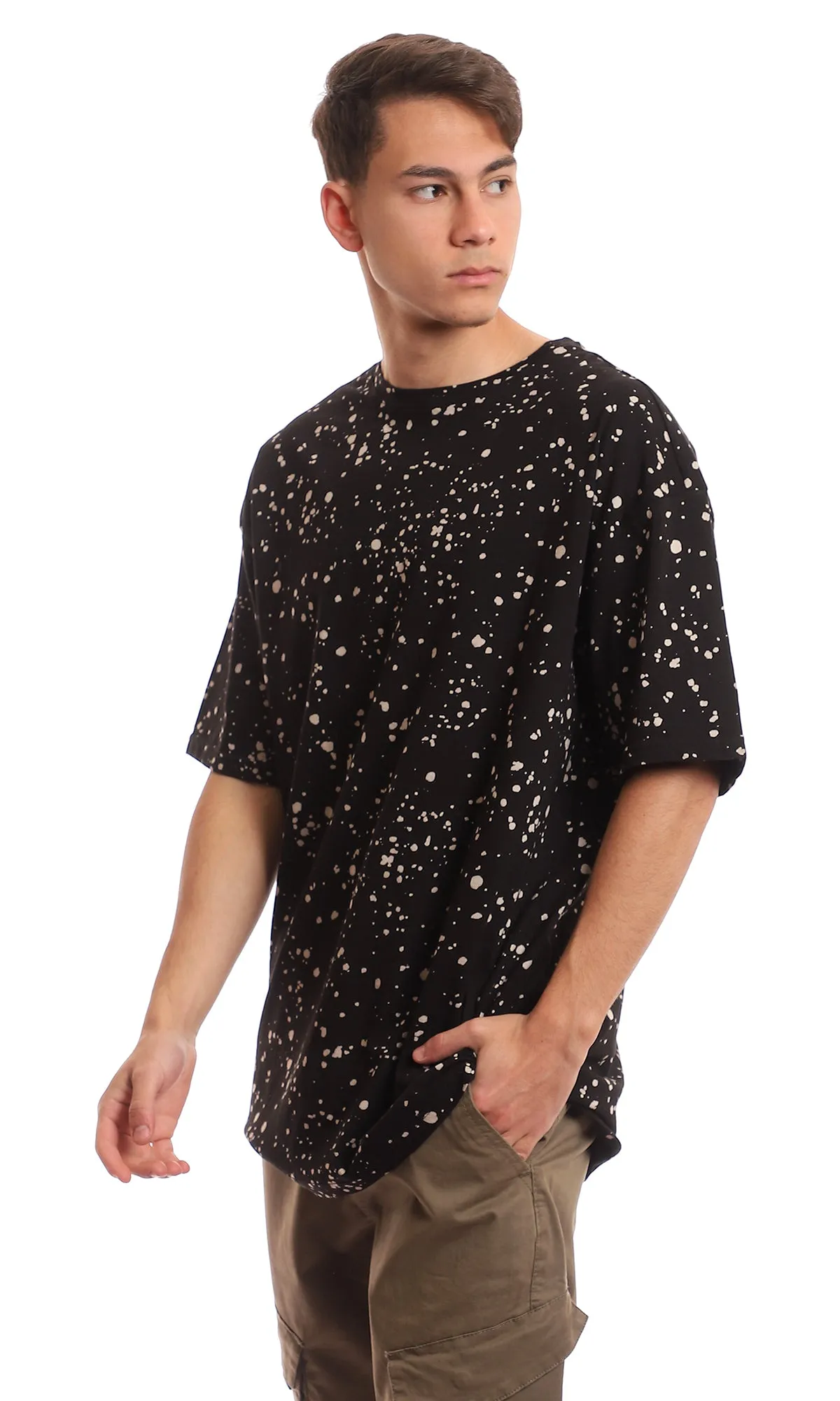 97154 Stains Self Pattern Round Black T-Shirt