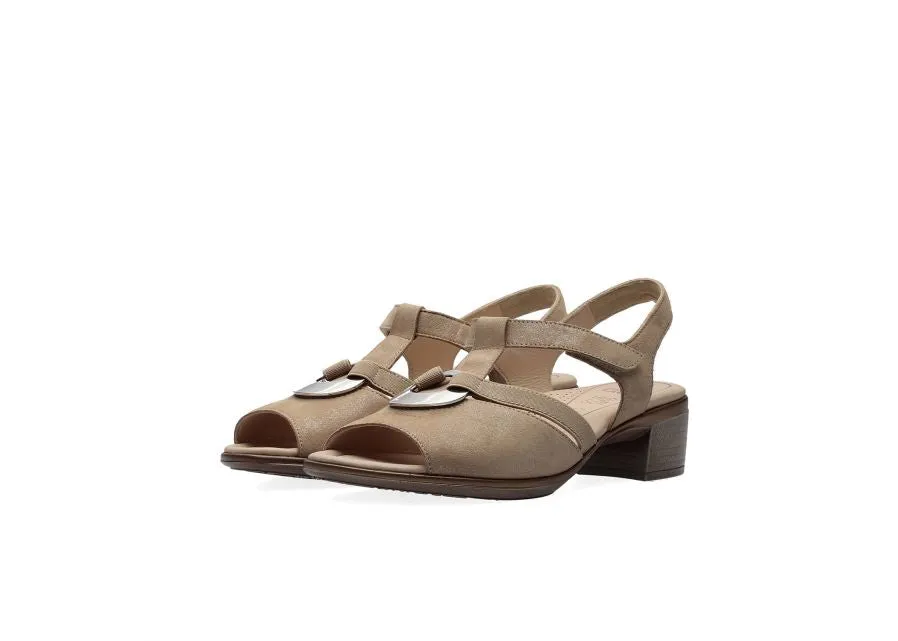 Ara Beige Sandals with Silver Details and Adjustable Velcro Strap