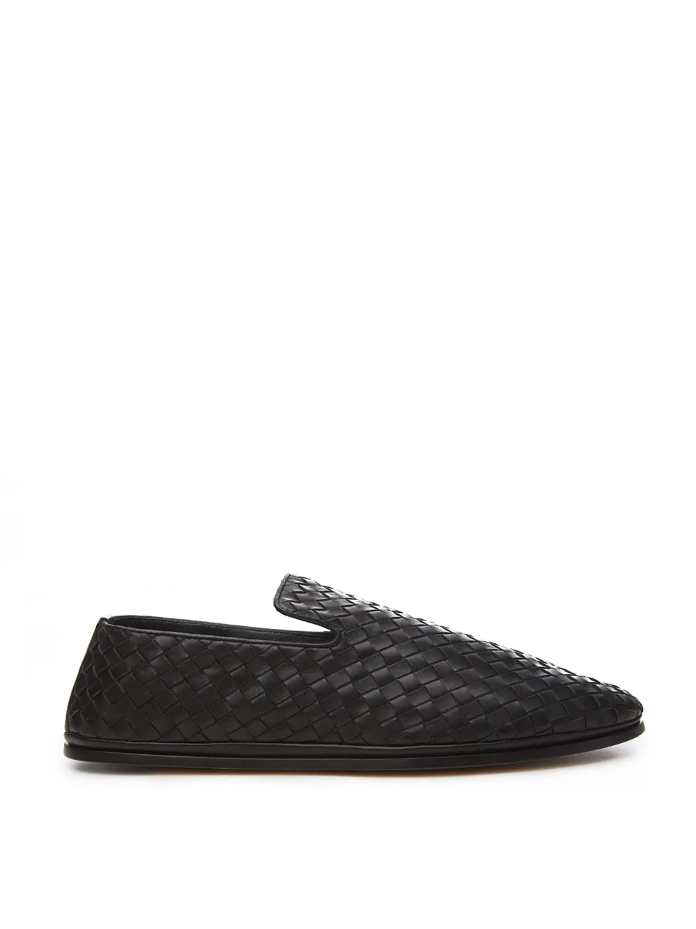 Bottega Veneta Elegant Black Leather Intreccio Slip-Ons