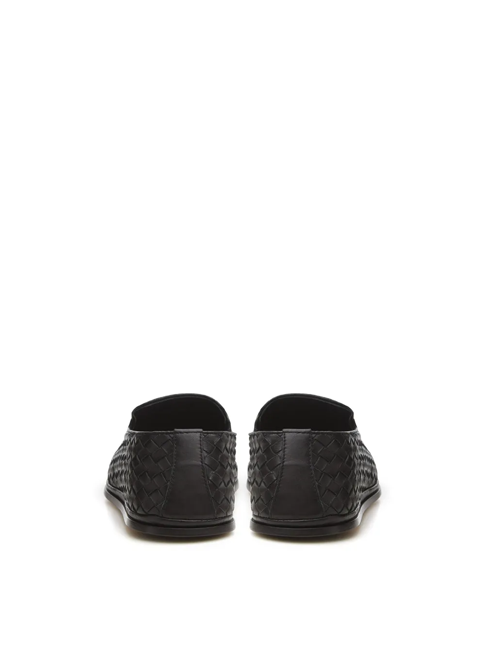 Bottega Veneta Elegant Black Leather Intreccio Slip-Ons