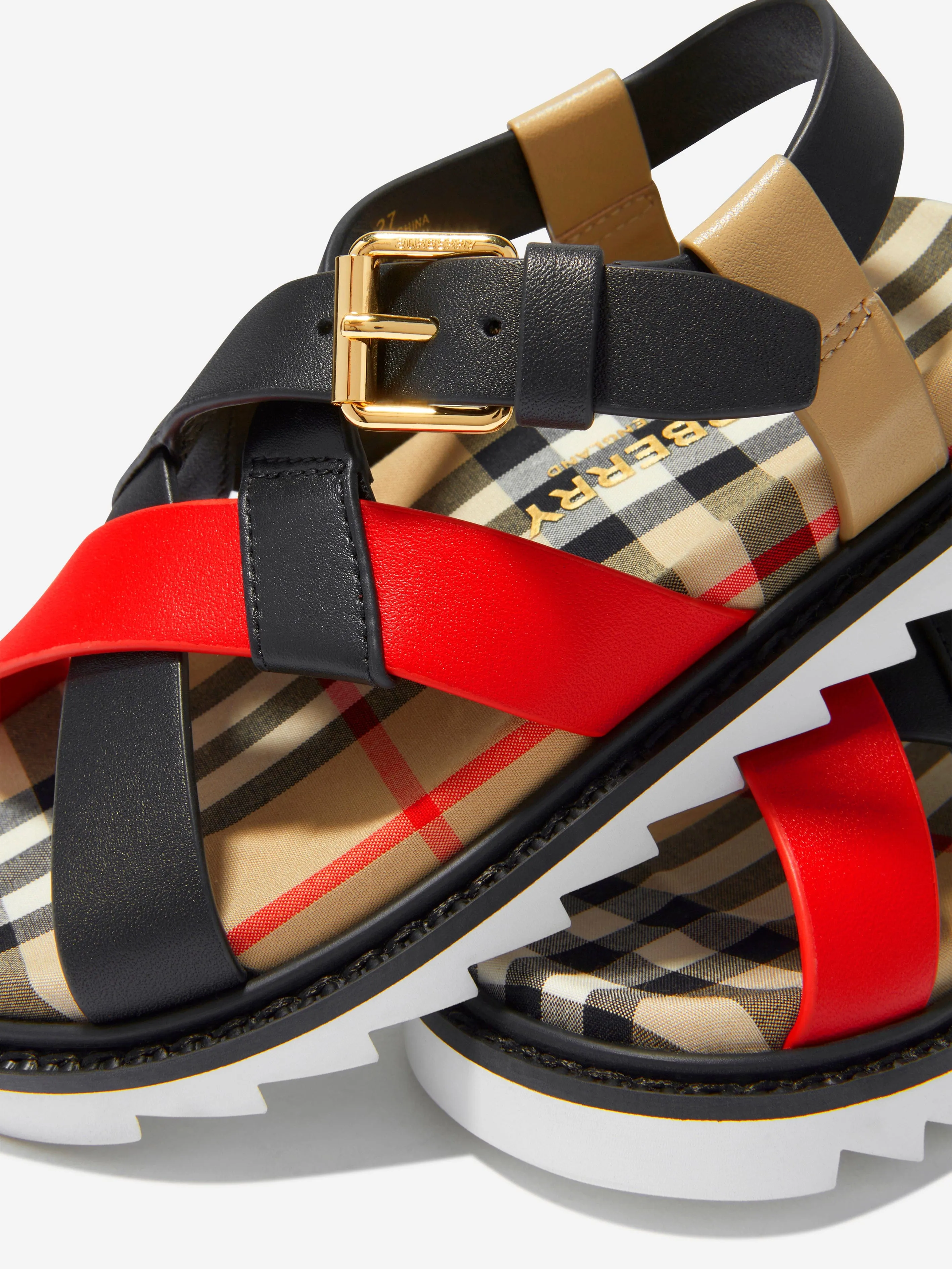 Burberry Unisex Leather Check Sandals