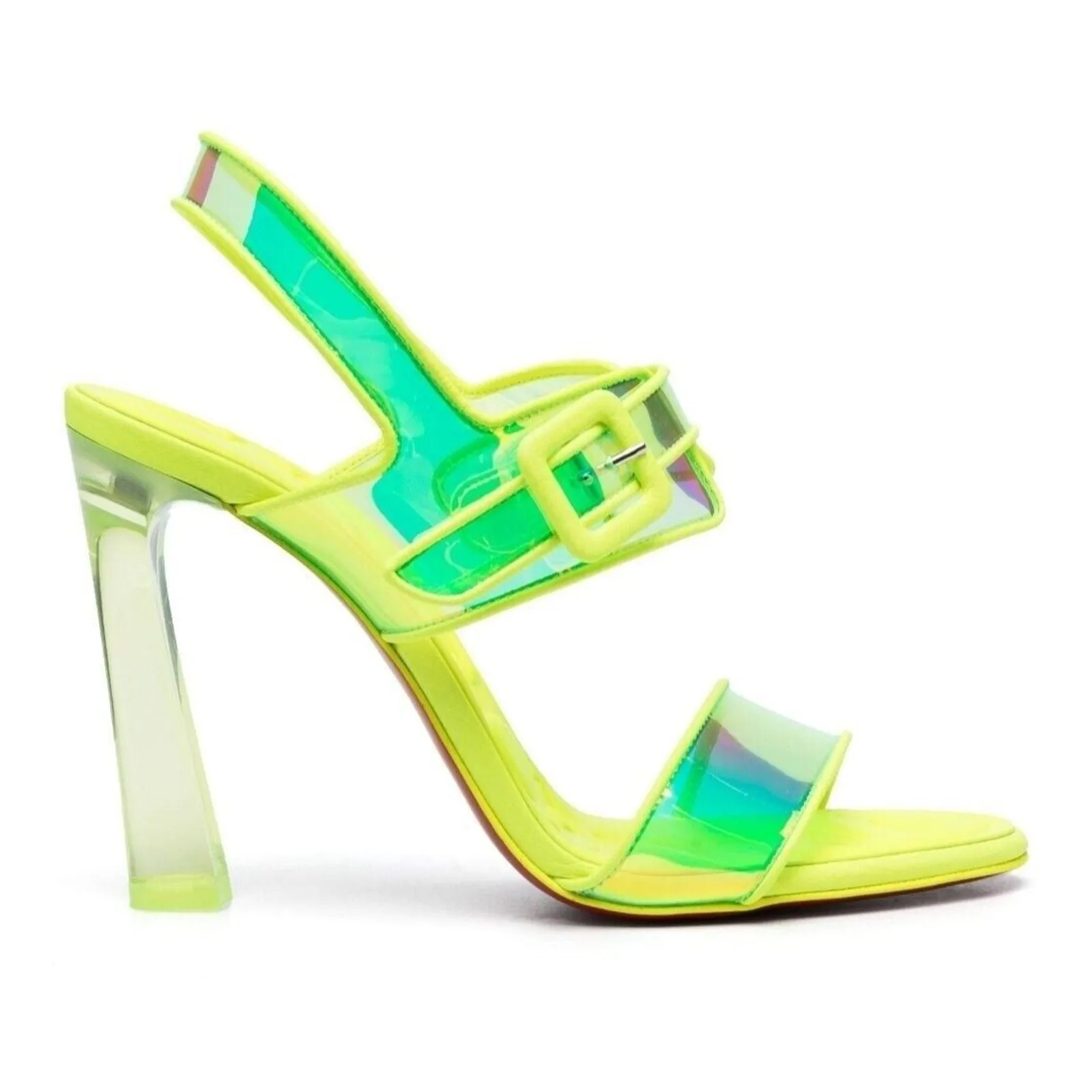 Christian Louboutin Duniss 100mm Leather and PVC Sandals Neon Yellow