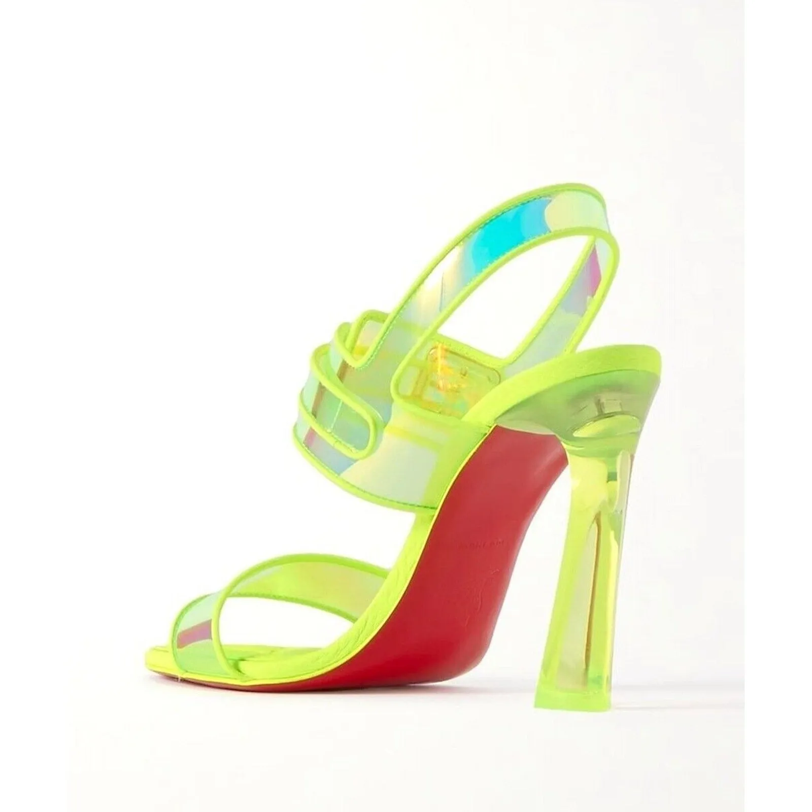 Christian Louboutin Duniss 100mm Leather and PVC Sandals Neon Yellow