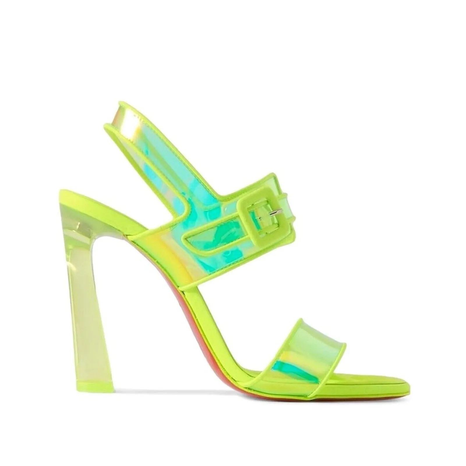 Christian Louboutin Duniss 100mm Leather and PVC Sandals Neon Yellow