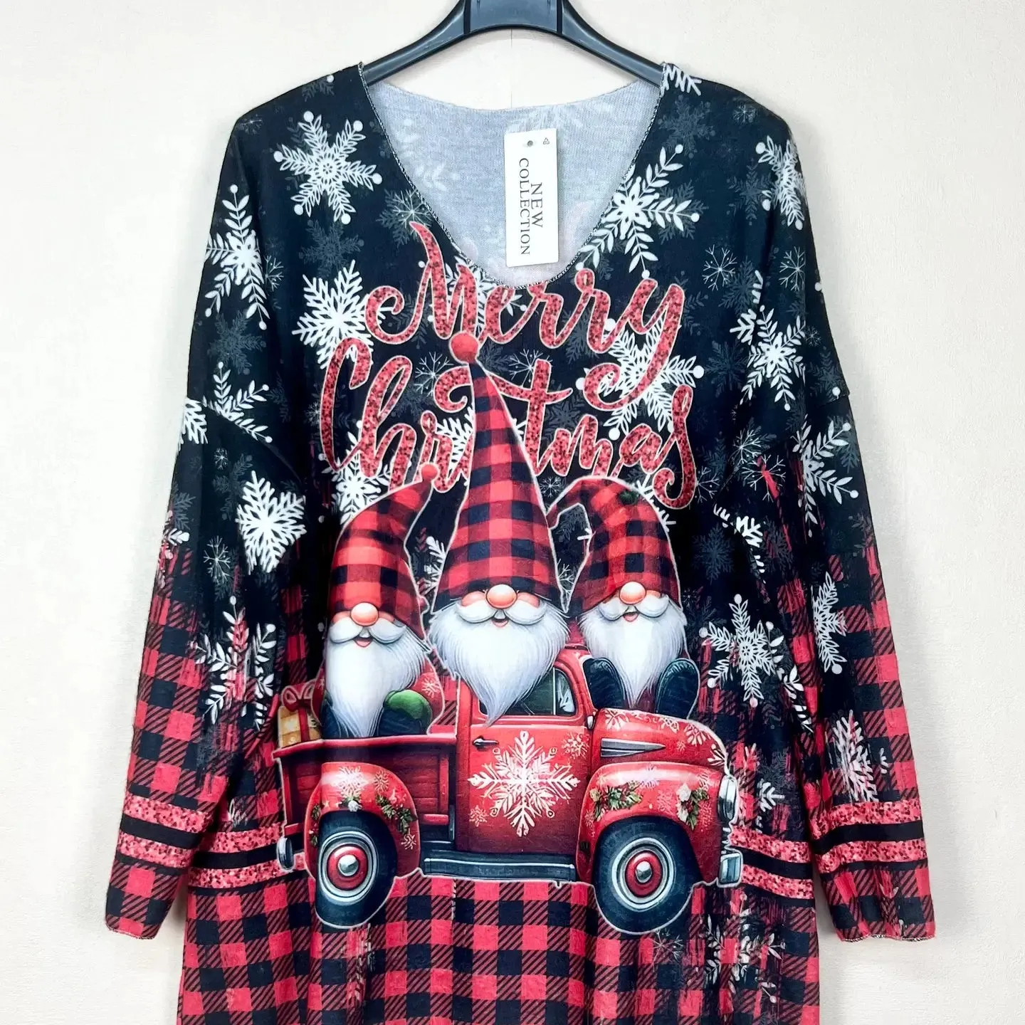 Christmas Patterned V-Neck Sweater, Long Sleeve