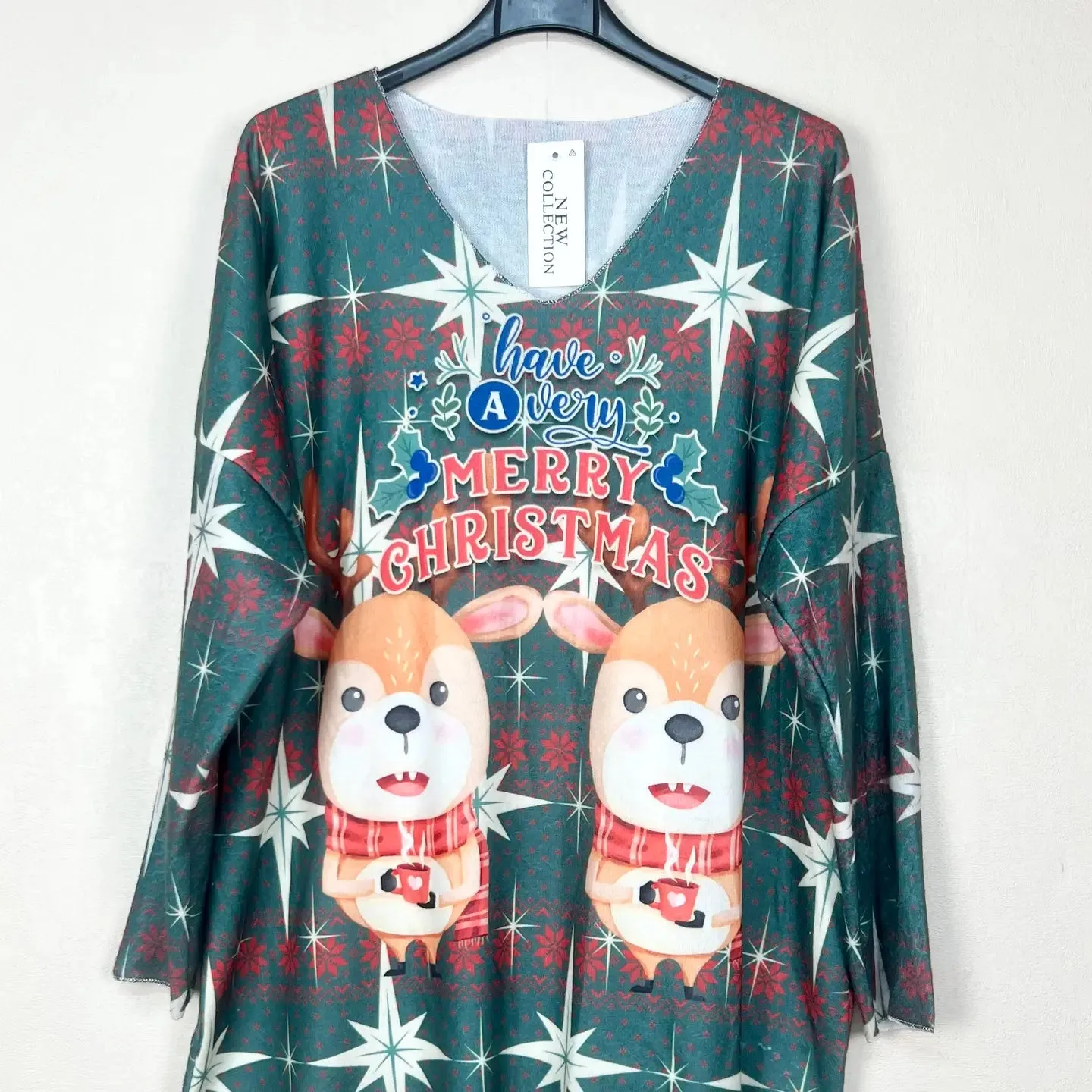 Christmas Patterned V-Neck Sweater, Long Sleeve