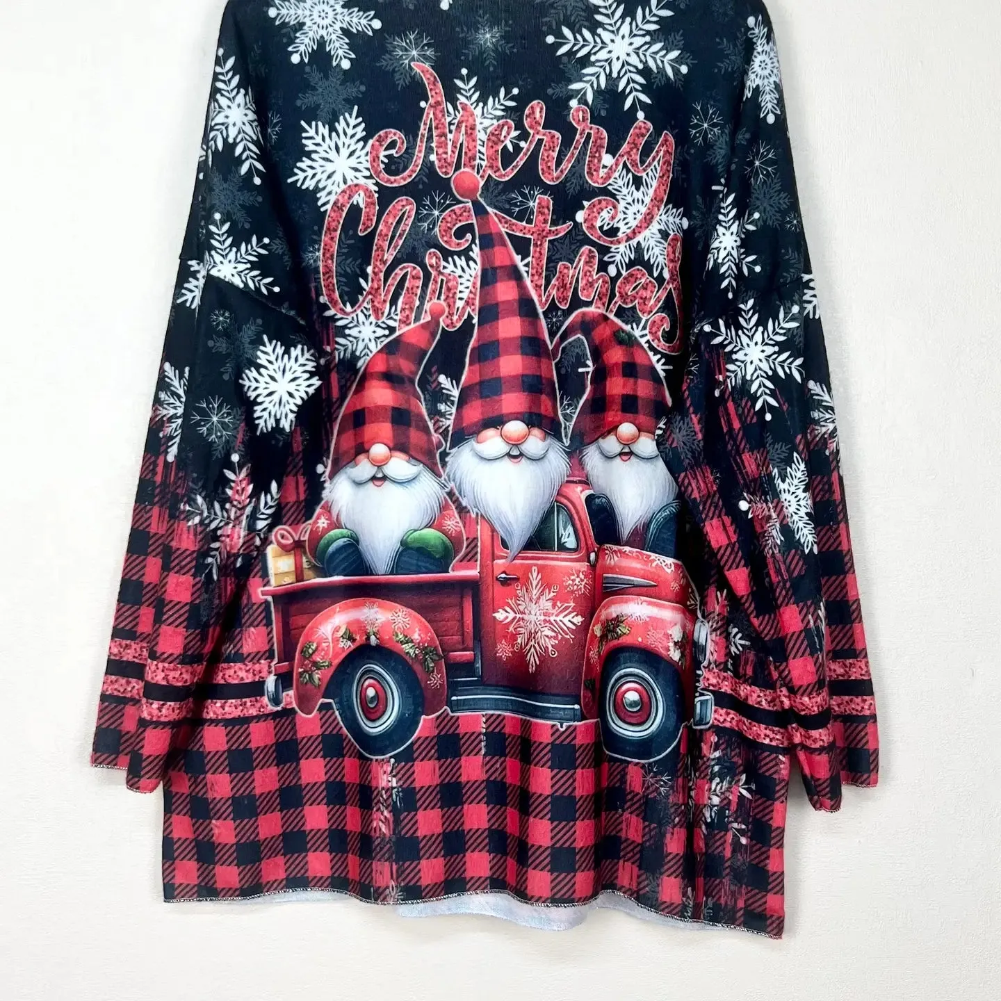 Christmas Patterned V-Neck Sweater, Long Sleeve