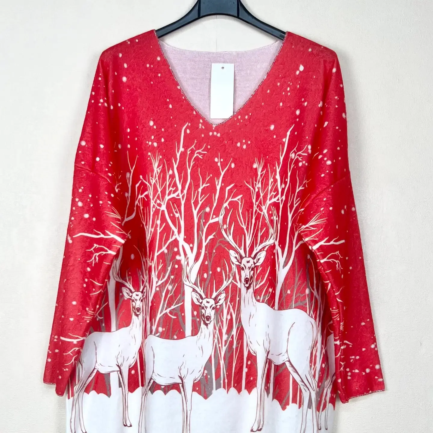 Christmas Patterned V-Neck Sweater, Long Sleeve