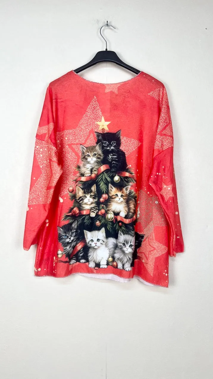 Christmas Patterned V-Neck Sweater, Long Sleeve