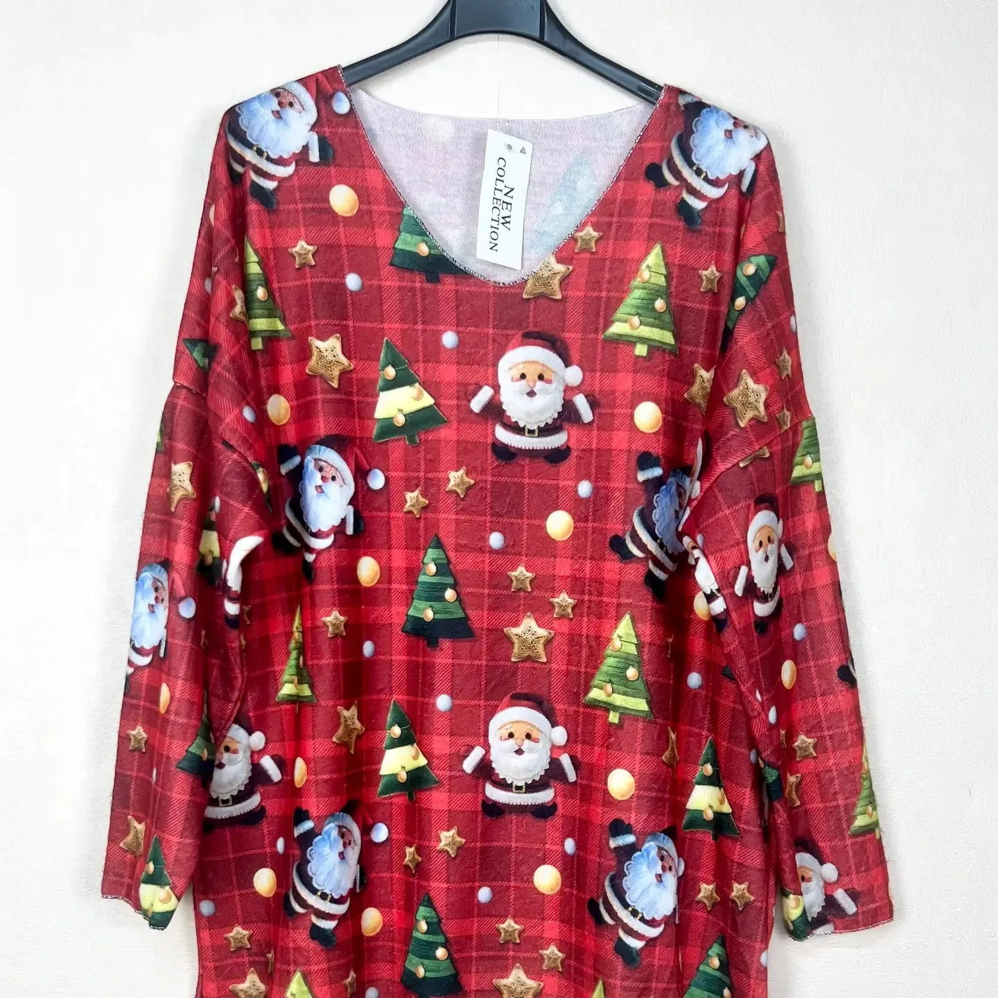 Christmas Patterned V-Neck Sweater, Long Sleeve