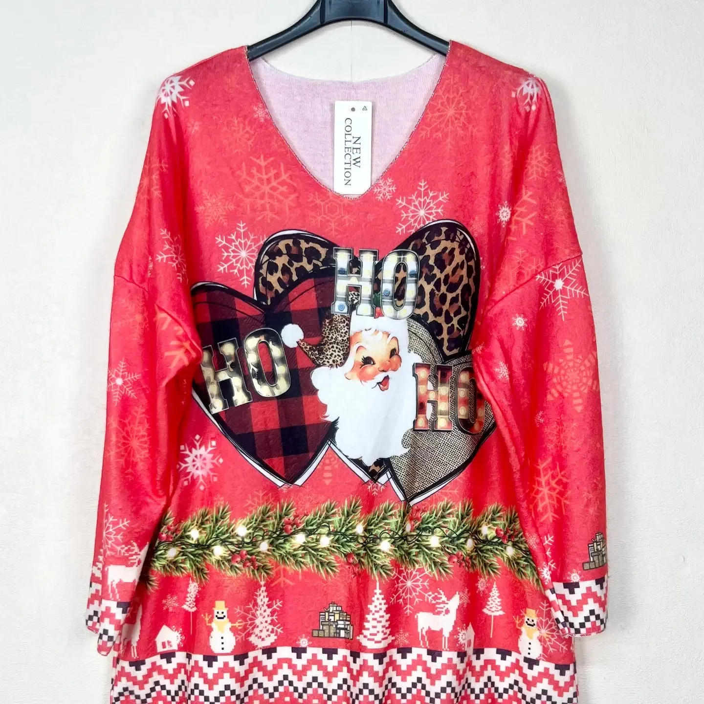 Christmas Patterned V-Neck Sweater, Long Sleeve