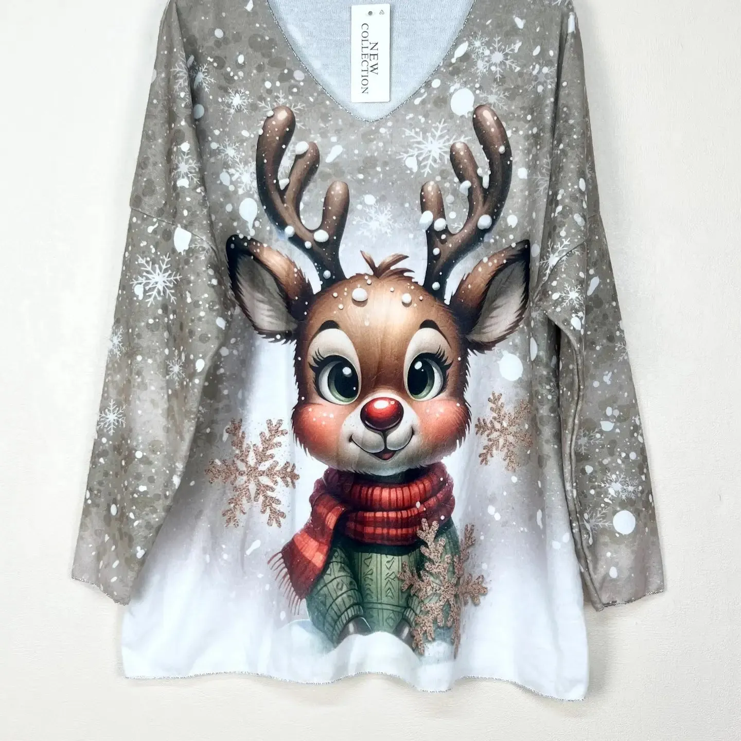 Christmas Patterned V-Neck Sweater, Long Sleeve