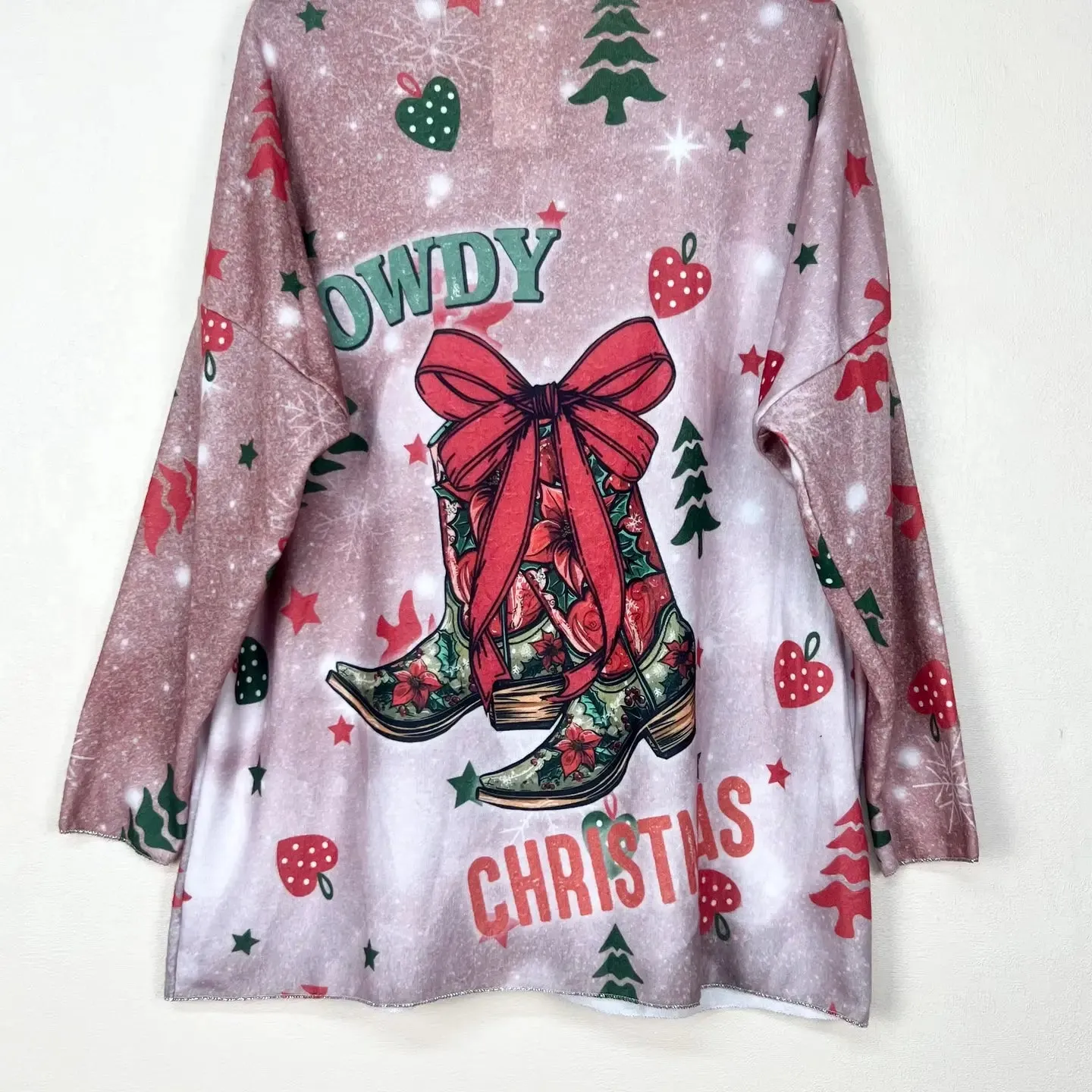 Christmas Patterned V-Neck Sweater, Long Sleeve