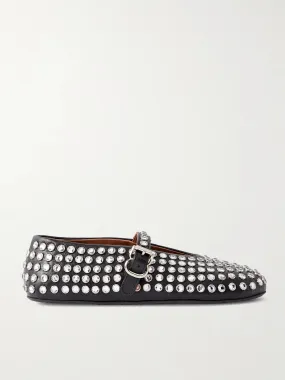 Crystal-embellished leather ballet flats