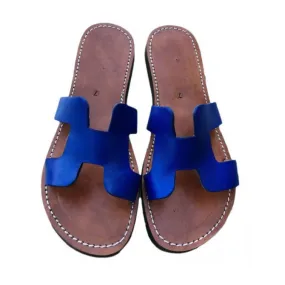 Electric Bleu H Shape Leather Sandals