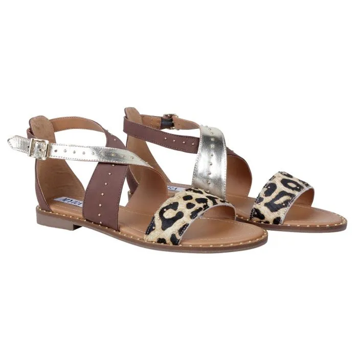 Leather Leopard Strap Sandals