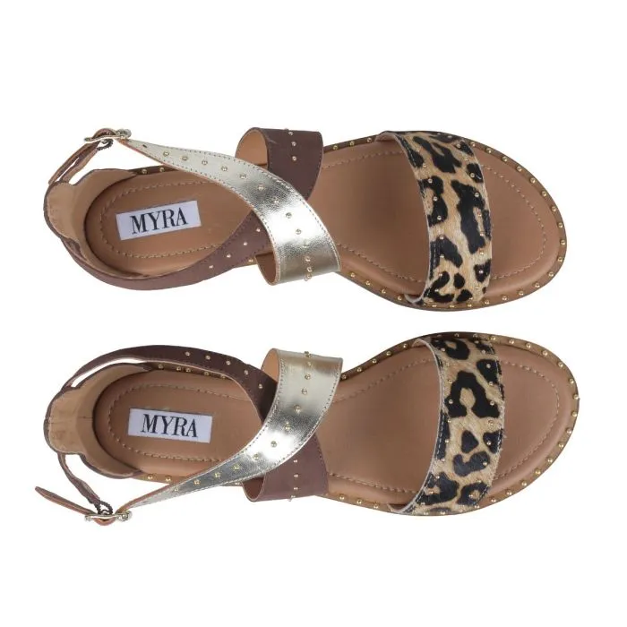 Leather Leopard Strap Sandals