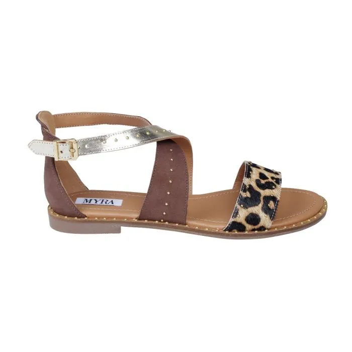 Leather Leopard Strap Sandals