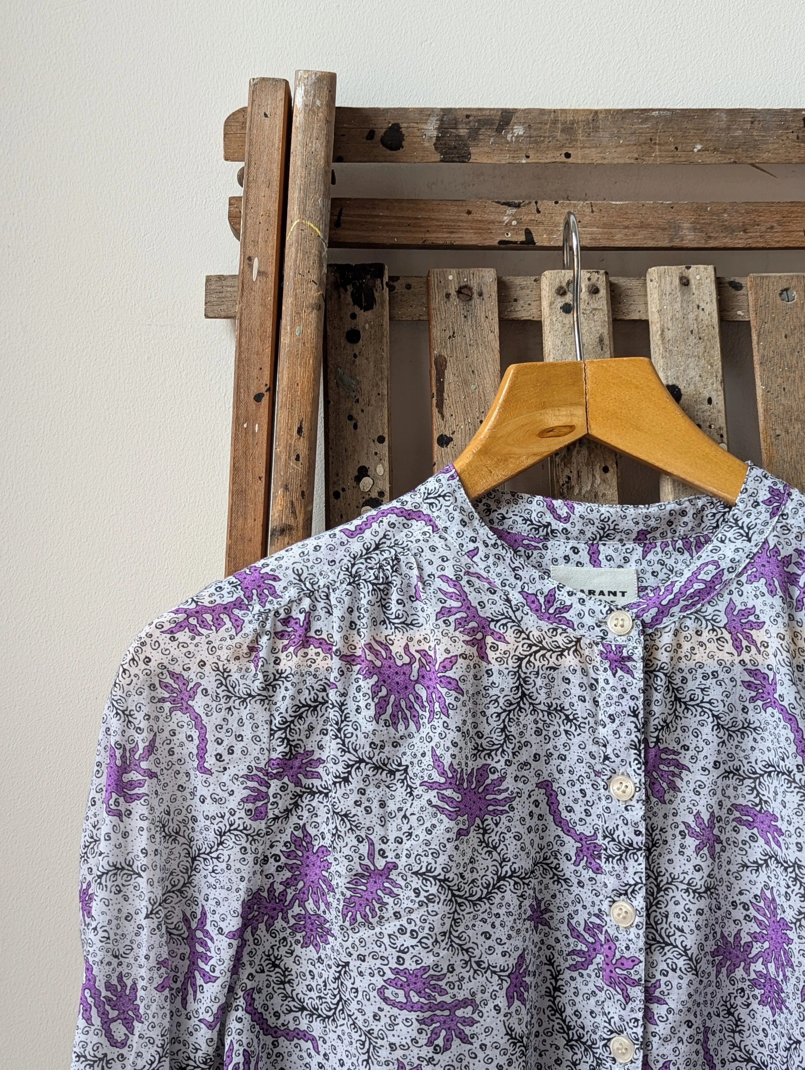 Maria Ecru & Lilac Patterned Blouse