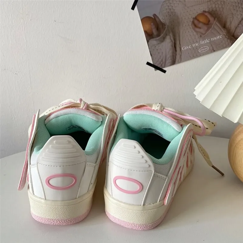 Mint Pink Streetstyle White Soft Girl Aesthetic Sneakers Shoes