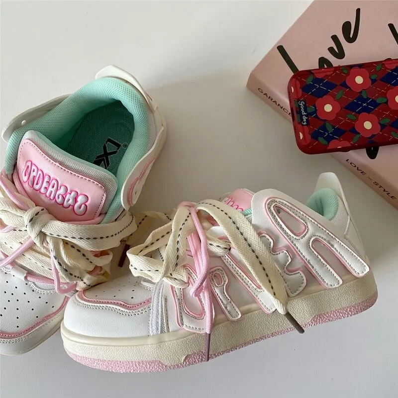 Mint Pink Streetstyle White Soft Girl Aesthetic Sneakers Shoes