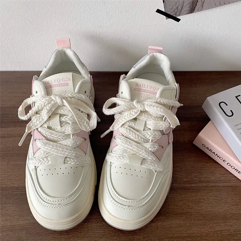 Pastel Colors Cross Puff Badge Soft Girl Aesthetic Shoes Sneakers