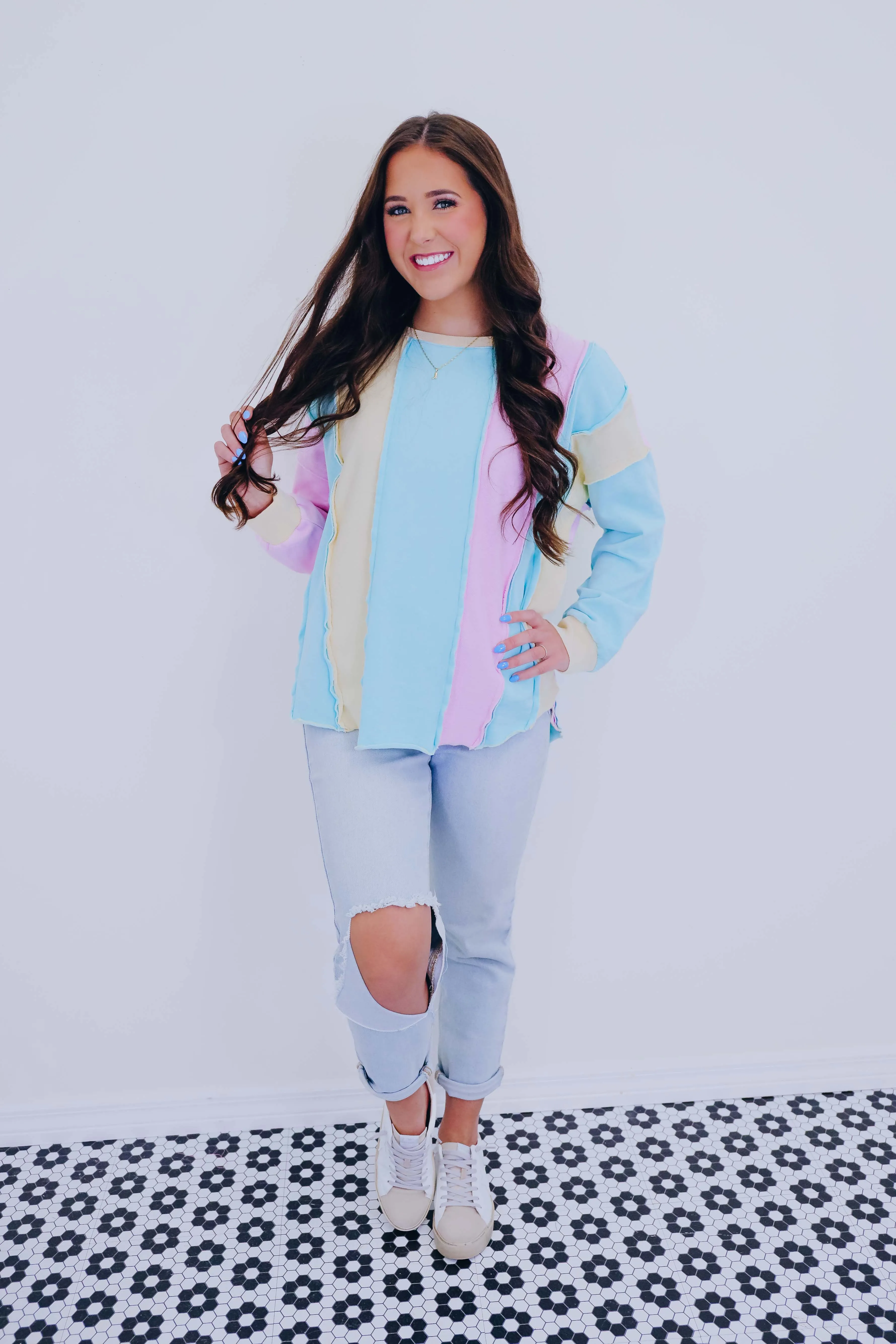 Pastel Vibes Vertical Color Block Sweatshirt