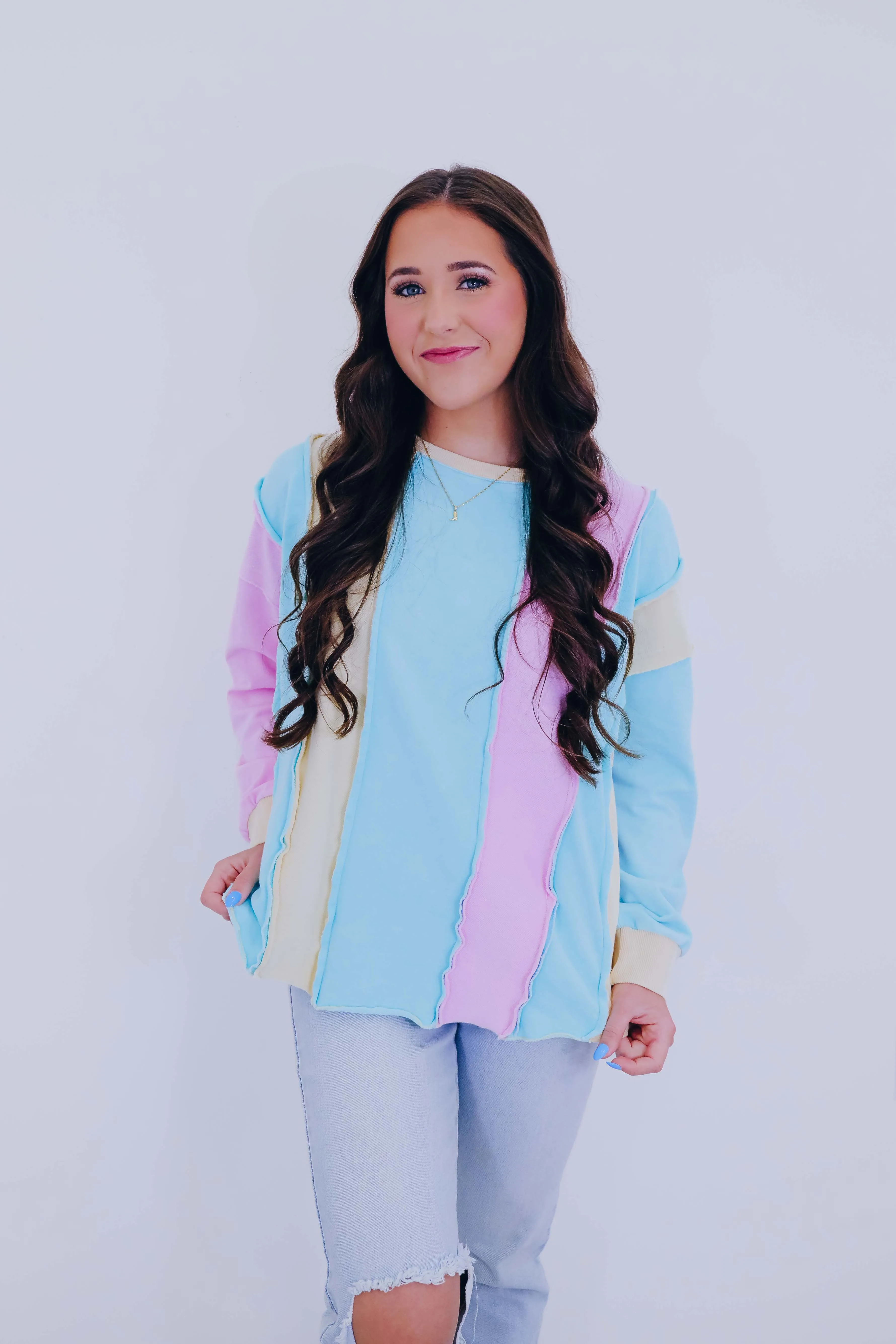 Pastel Vibes Vertical Color Block Sweatshirt