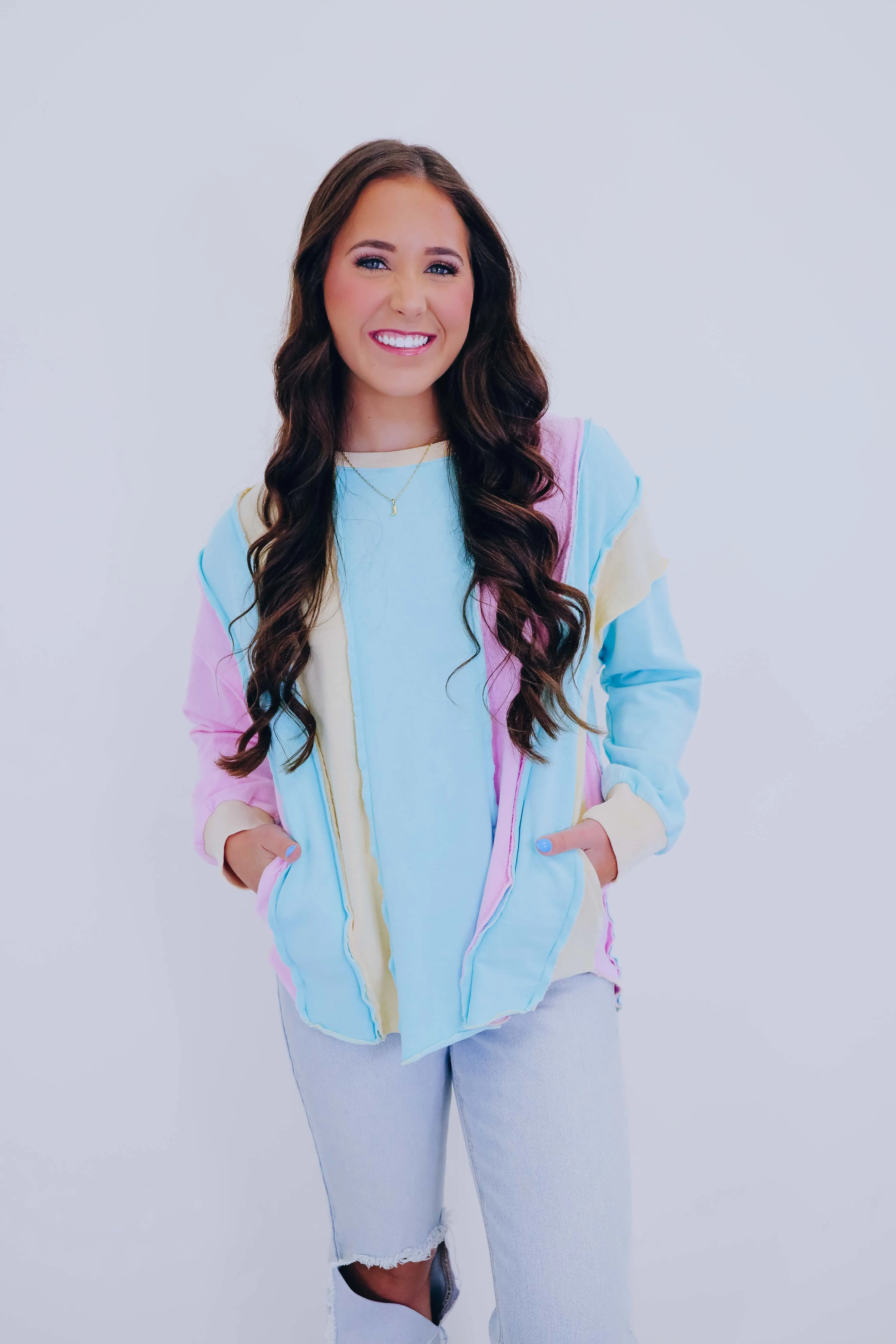 Pastel Vibes Vertical Color Block Sweatshirt