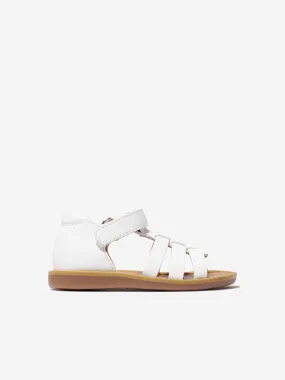 Pom D'Api Girls Leather Poppy Strap Sandals in White