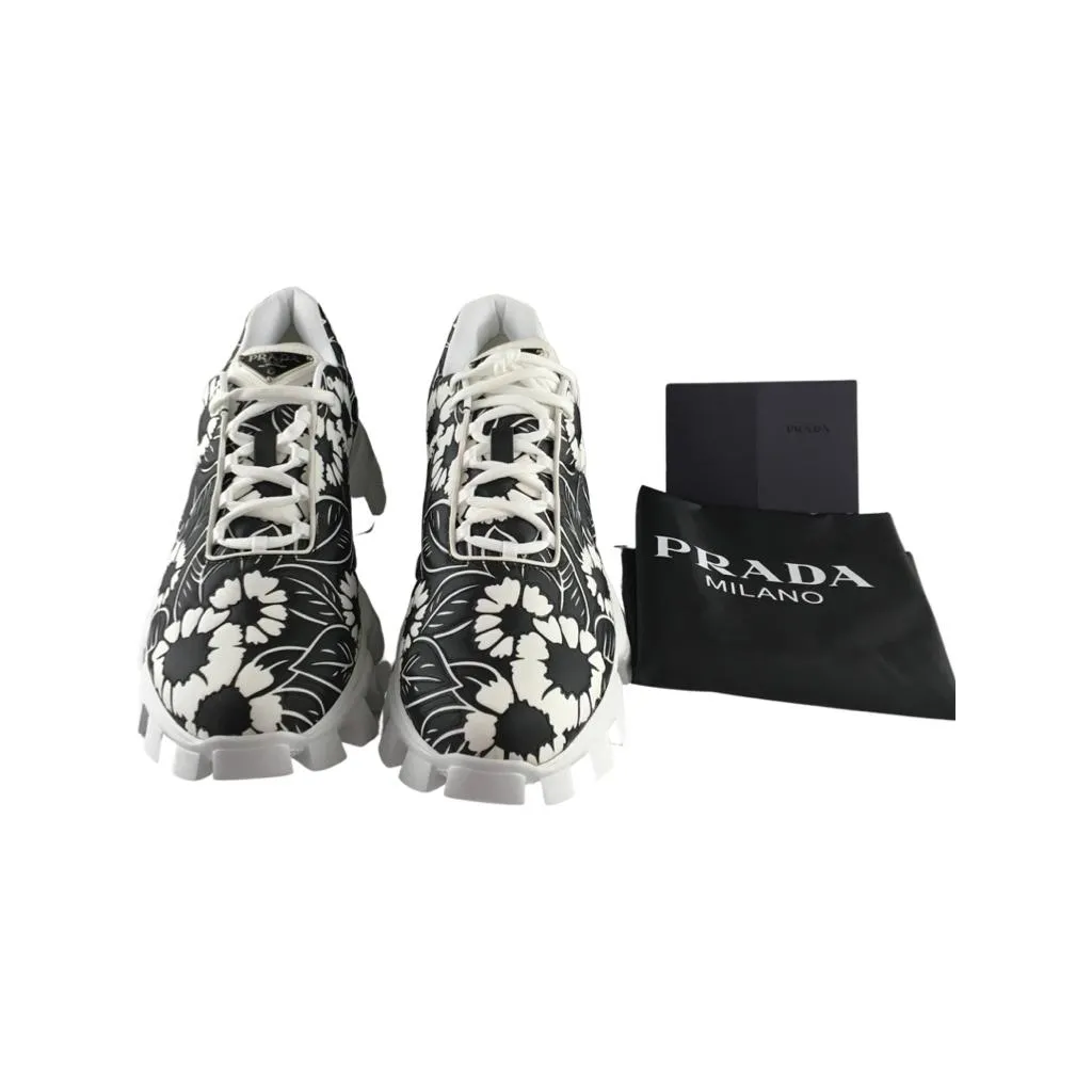 Prada Men's Cloudbust Sneakers Floral Patterned Black & White Color Size 9.5