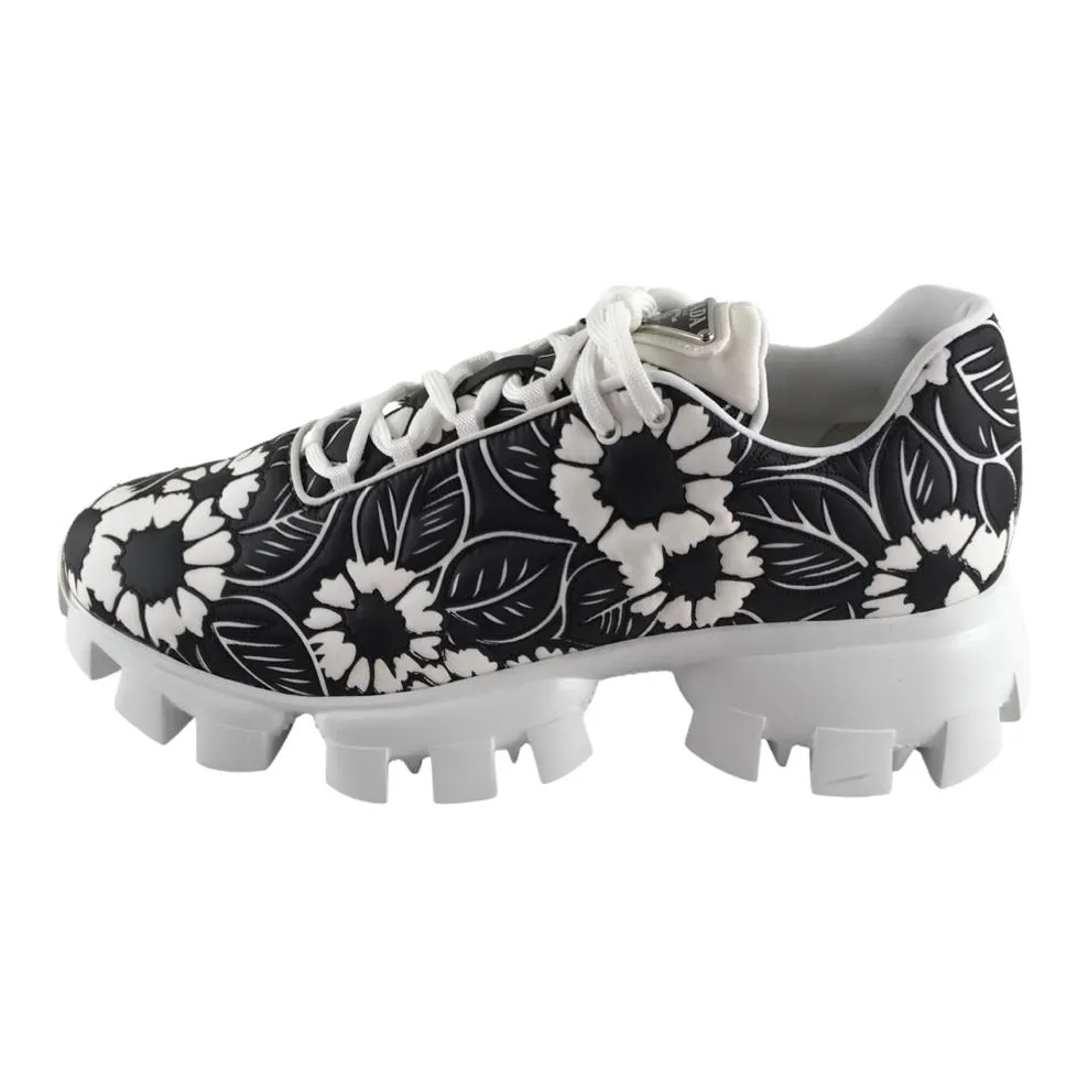 Prada Men's Cloudbust Sneakers Floral Patterned Black & White Color Size 9.5