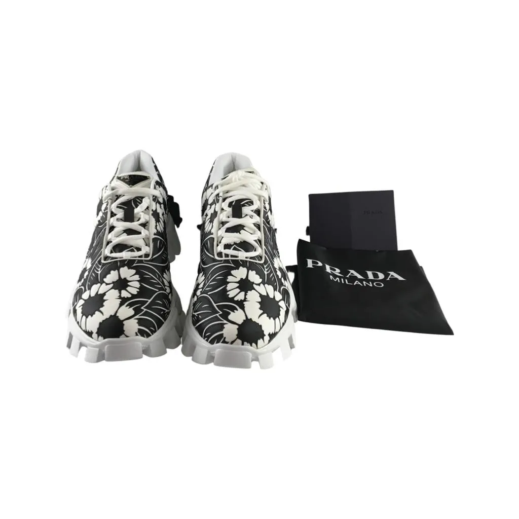 Prada Men's Cloudbust Sneakers Floral Patterned Black & White Color Size 9.5