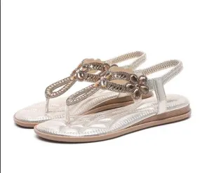 Rhinestone Low Heel Sandals